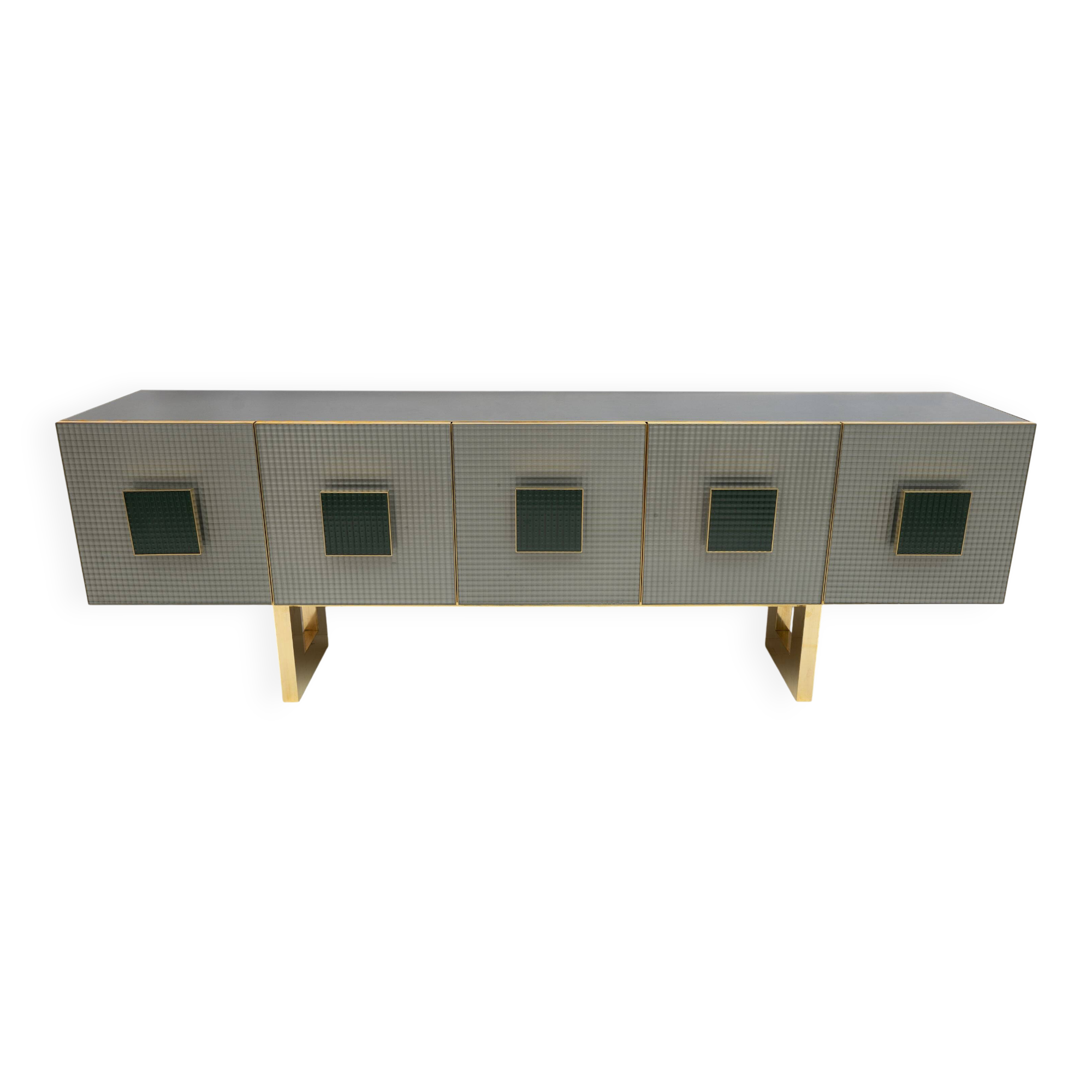 Buffet italien postmoderne en verre coloré et laiton, années 1980