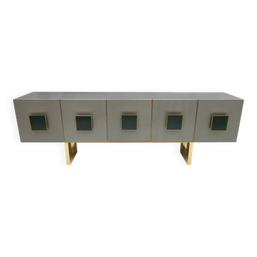 Postmodern Italian Bar Sideboard Colored Glass and Brass, 1980s