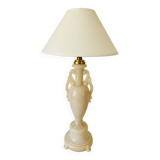 Opalescent glass lamp, new 2 M fabric cable, cotton lampshade