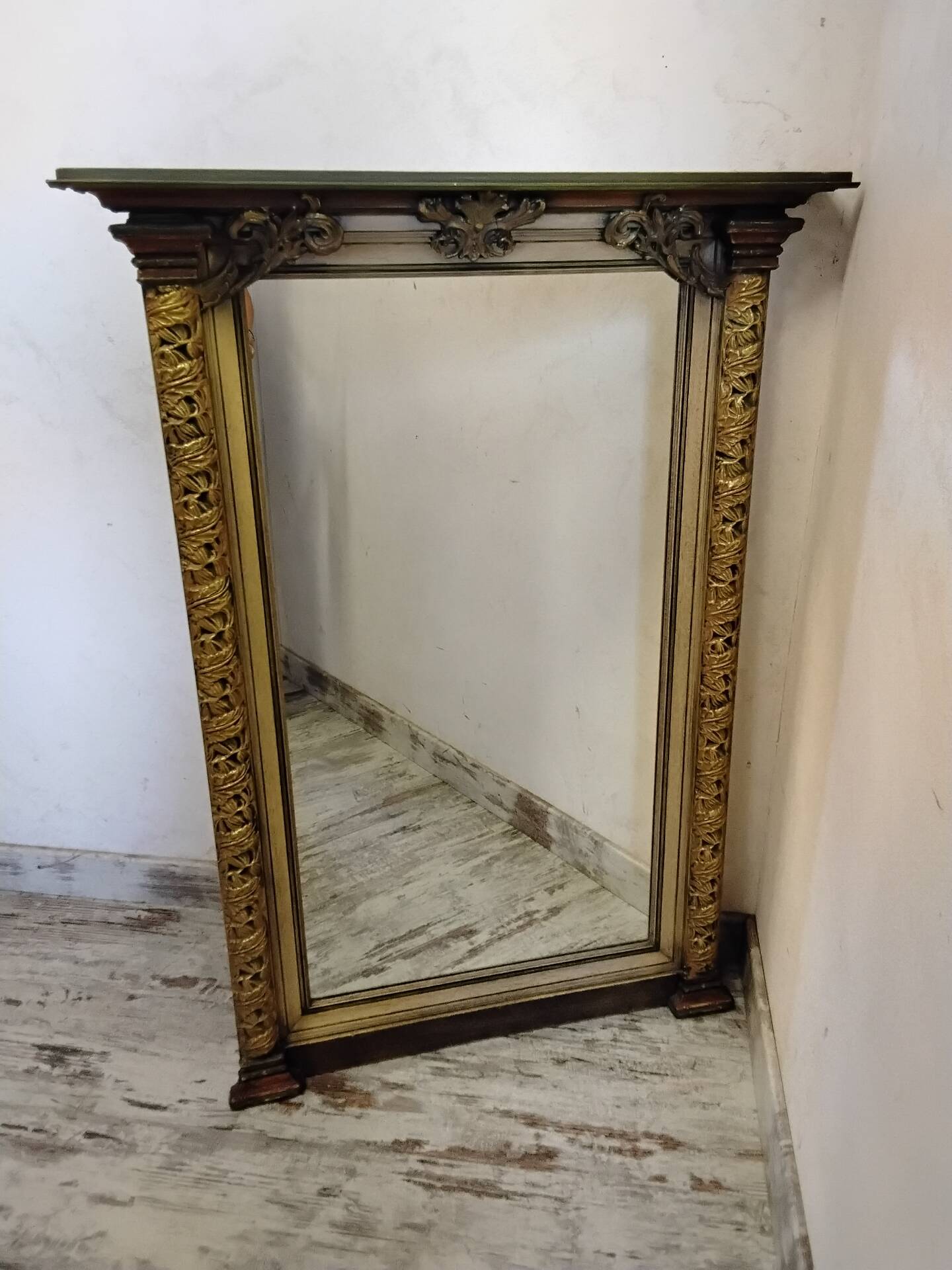 Large antique wooden mirror