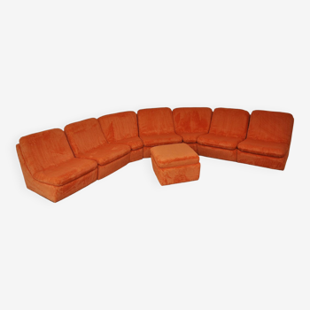 Orange corduroy modular sofa, 1970s, set of 8