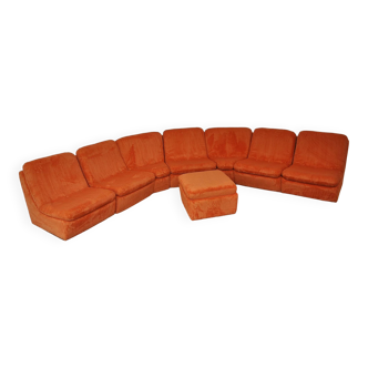 Orange corduroy modular sofa, 1970s, set of 8