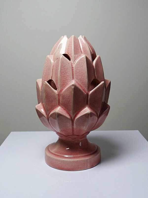 Pique-fleurs céramique rose pomme de pin, Italie vintage années 70-80