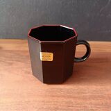 4 black tempered glass bowls Arcoroc OCTIME series, vintage, red border