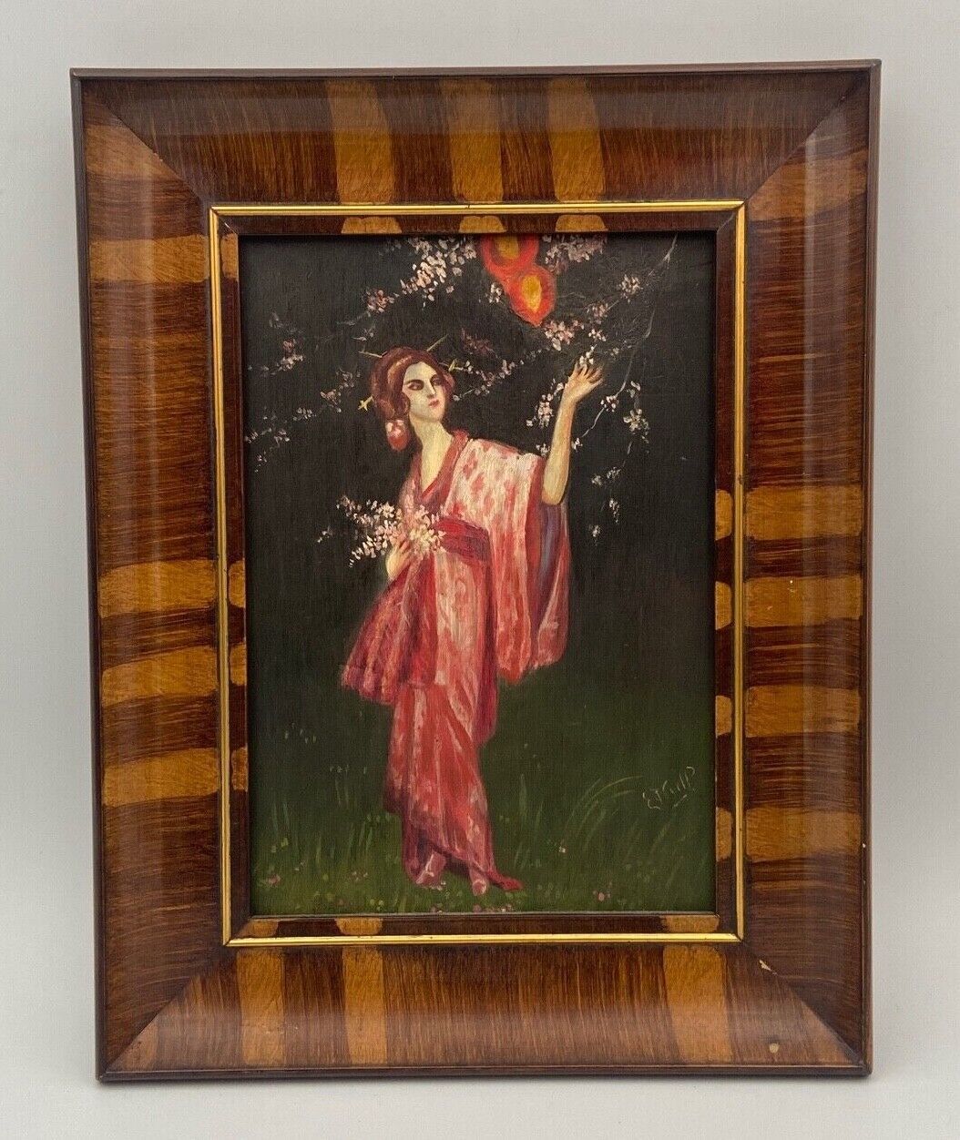Oil on panel by E. Neill Geisha scene Early twentieth century