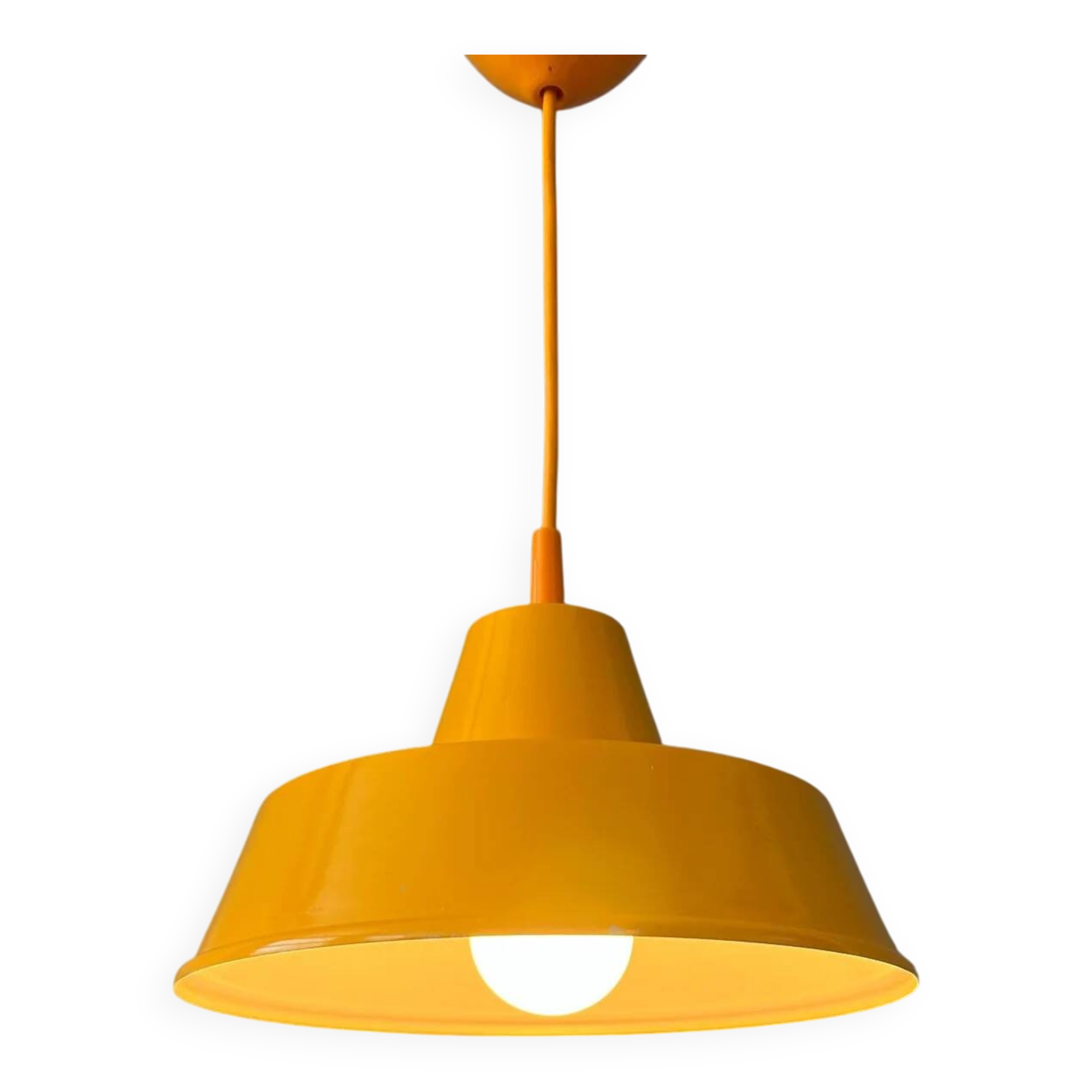 Small vintage yellow industrial pendant lamp