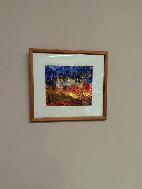 European vintage oil on canvas "Abstract" by unknown artist, glazed and framed 33×30cm