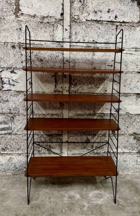 Étagère bibliothèque année 1950 en fer forgé et bois