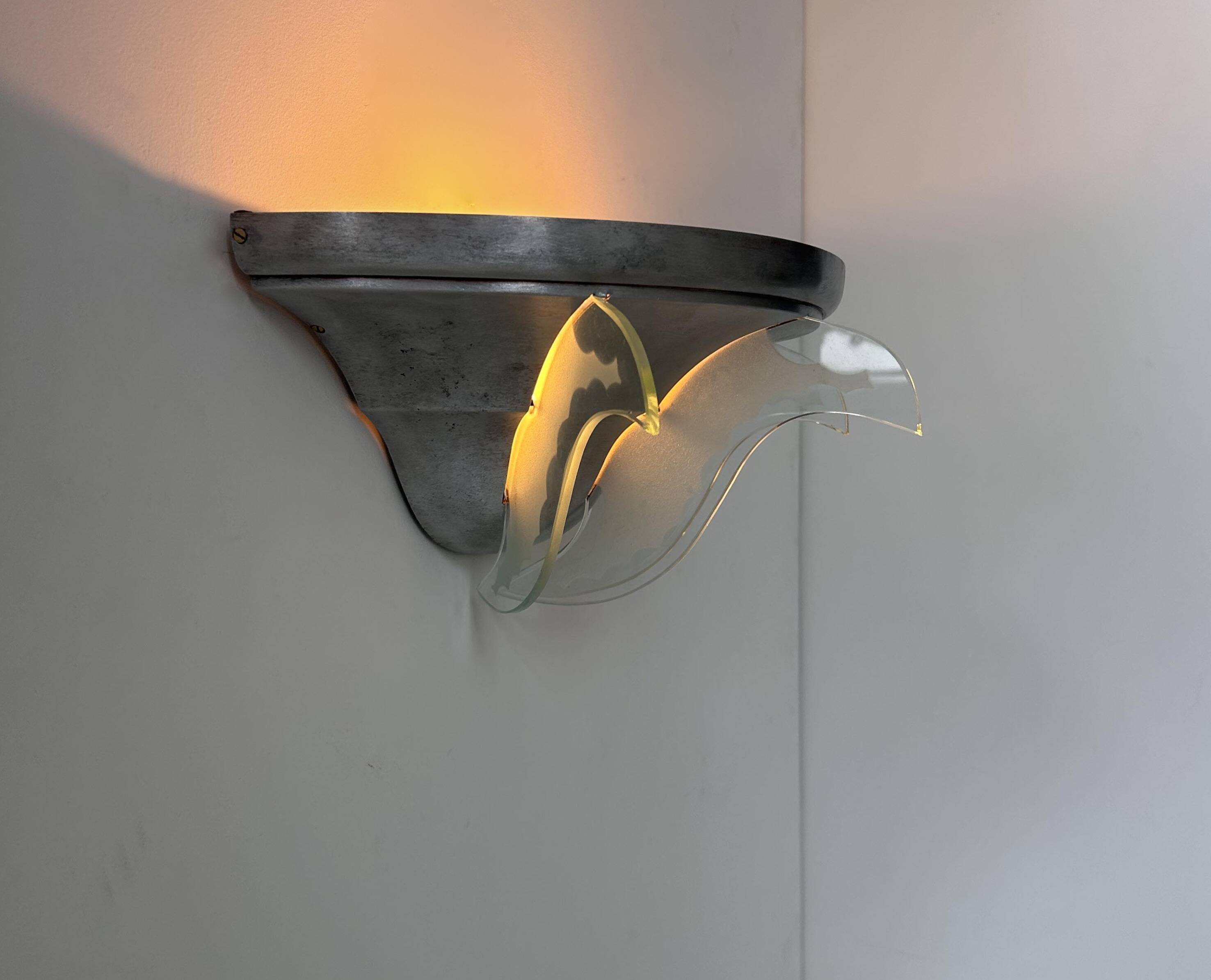 Vintage art deco wall light, brushed metal and glass, France 1930