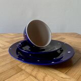 Vintage midnight blue coffee and dessert service with white polka dots - Feinsteinzeug glazed ceramic