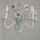 French Vintage 5 Light White Metal Chandelier With Pretty Pink Flowers