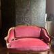 Small antique Louis XV style pink velvet loveseat bench