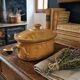 Old yellow ochre glazed terracotta terrine | Rustic pottery