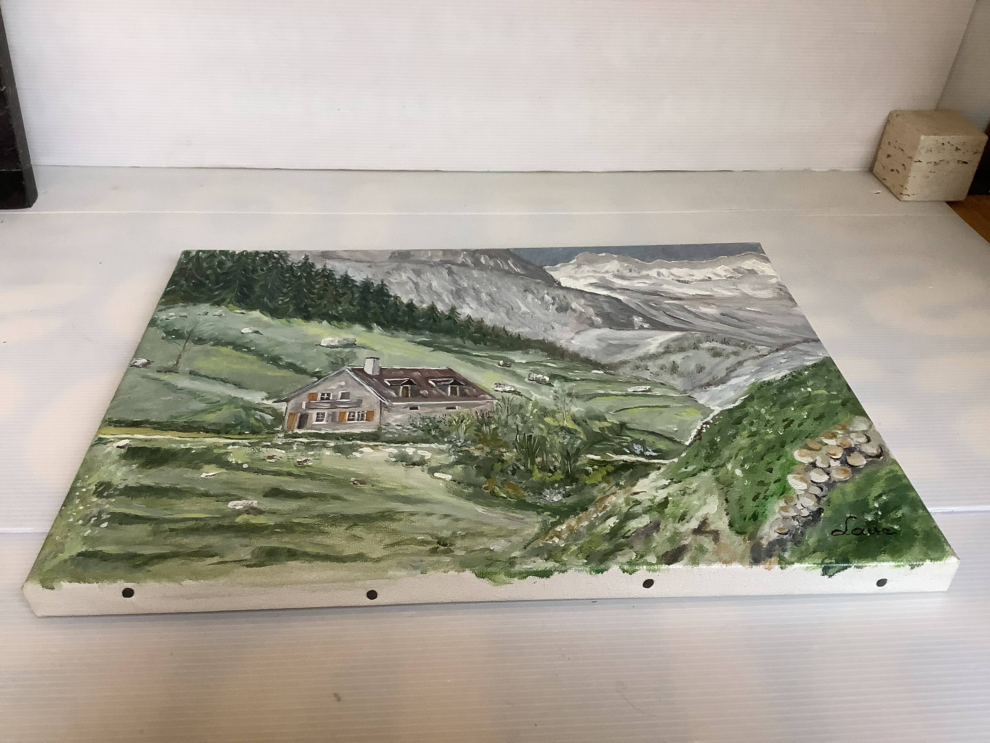 Mountain landscape painting oil on canvas signed