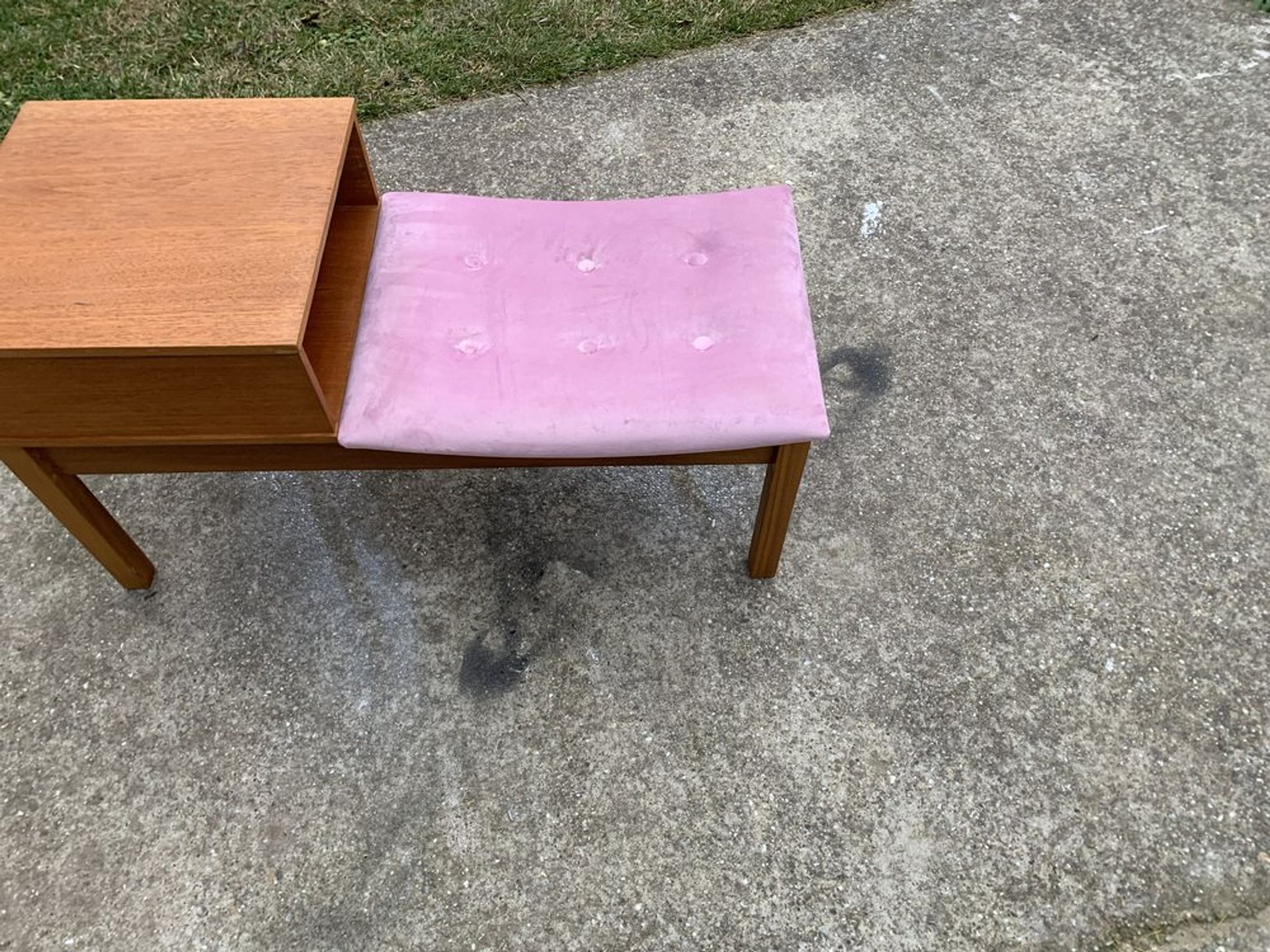Banc téléphonique en teck du milieu du siècle, années 1960