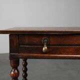 18th Century English Bobbin-Turned Oak Side Table with Bronze Hardware, Jam