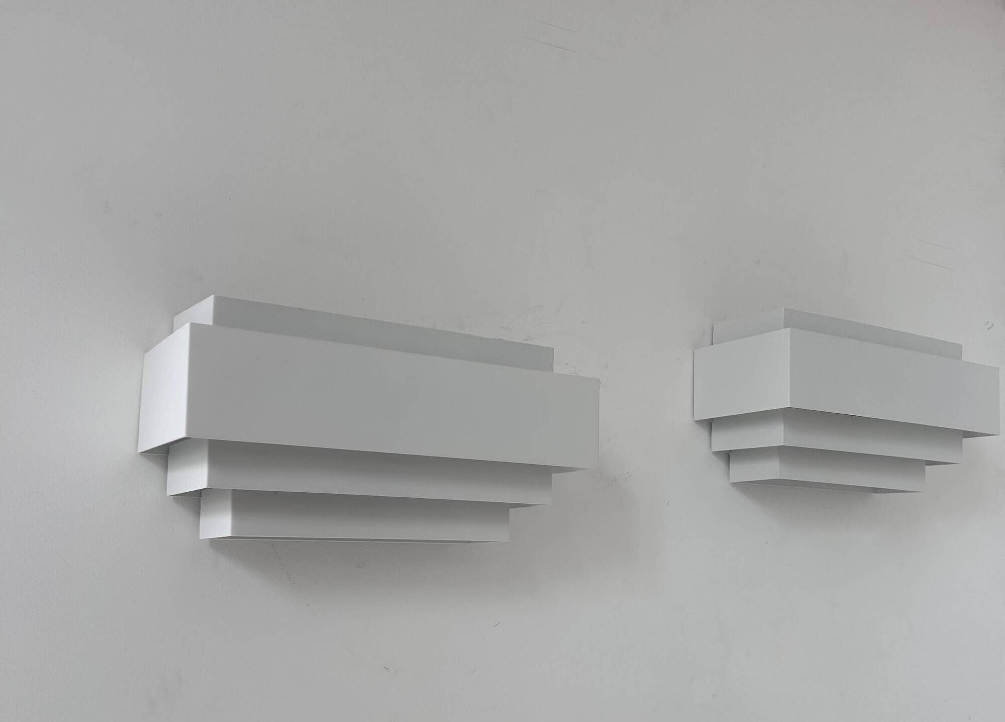 Pair of vintage wall lights, matte white metal, France 1980