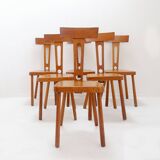 Set of 6 wooden T backs Dining Chairs - 1960s