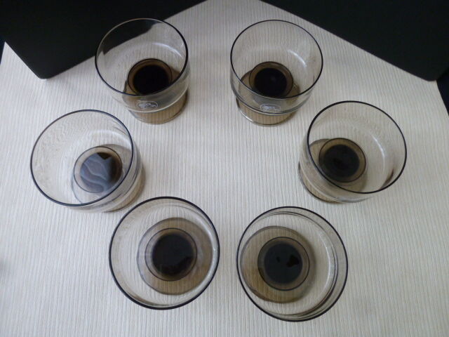 Set of 6 cuts in smoked glass vintage 70s