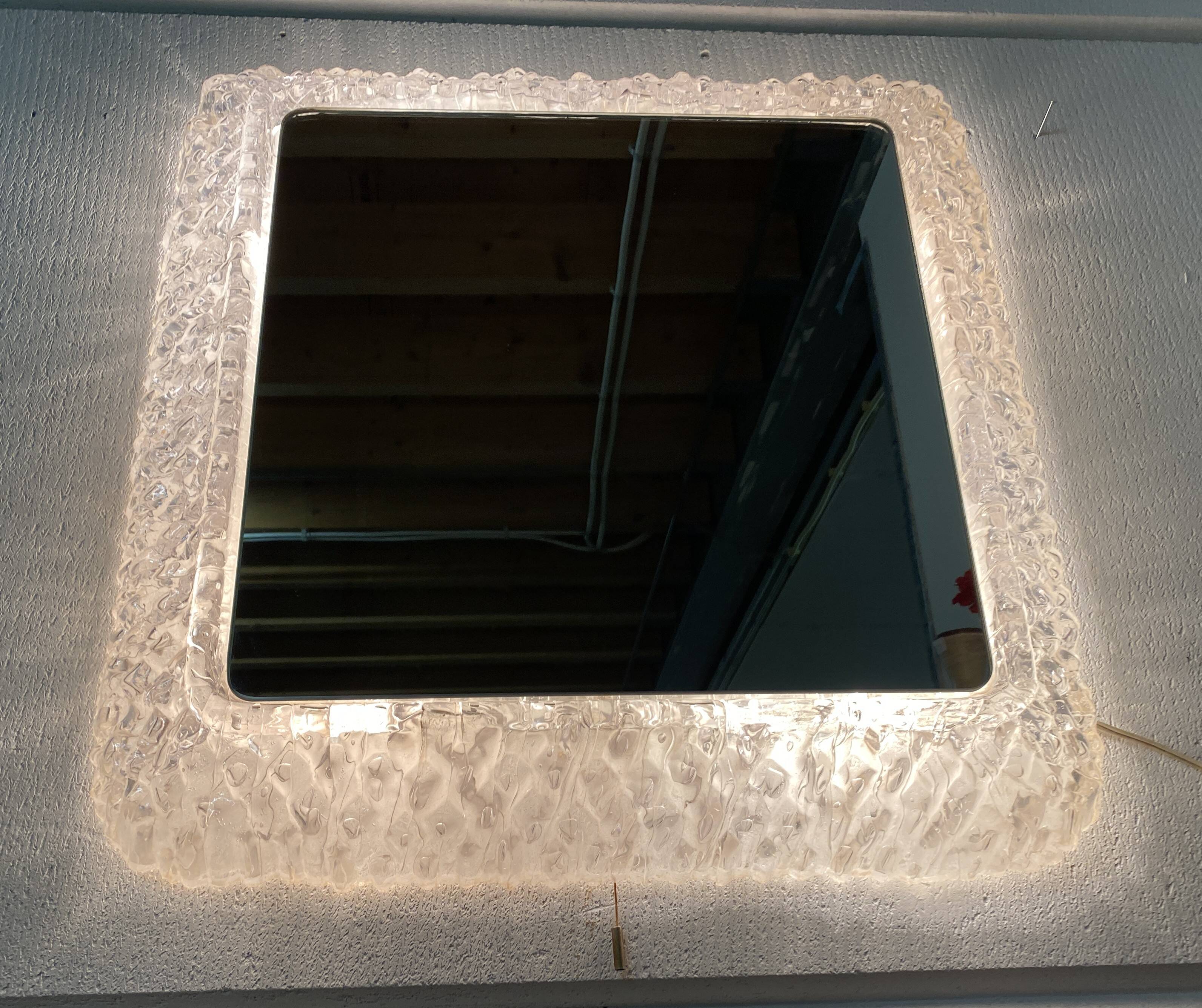 Ice mirror by Egon Hilleband square with light 1970s