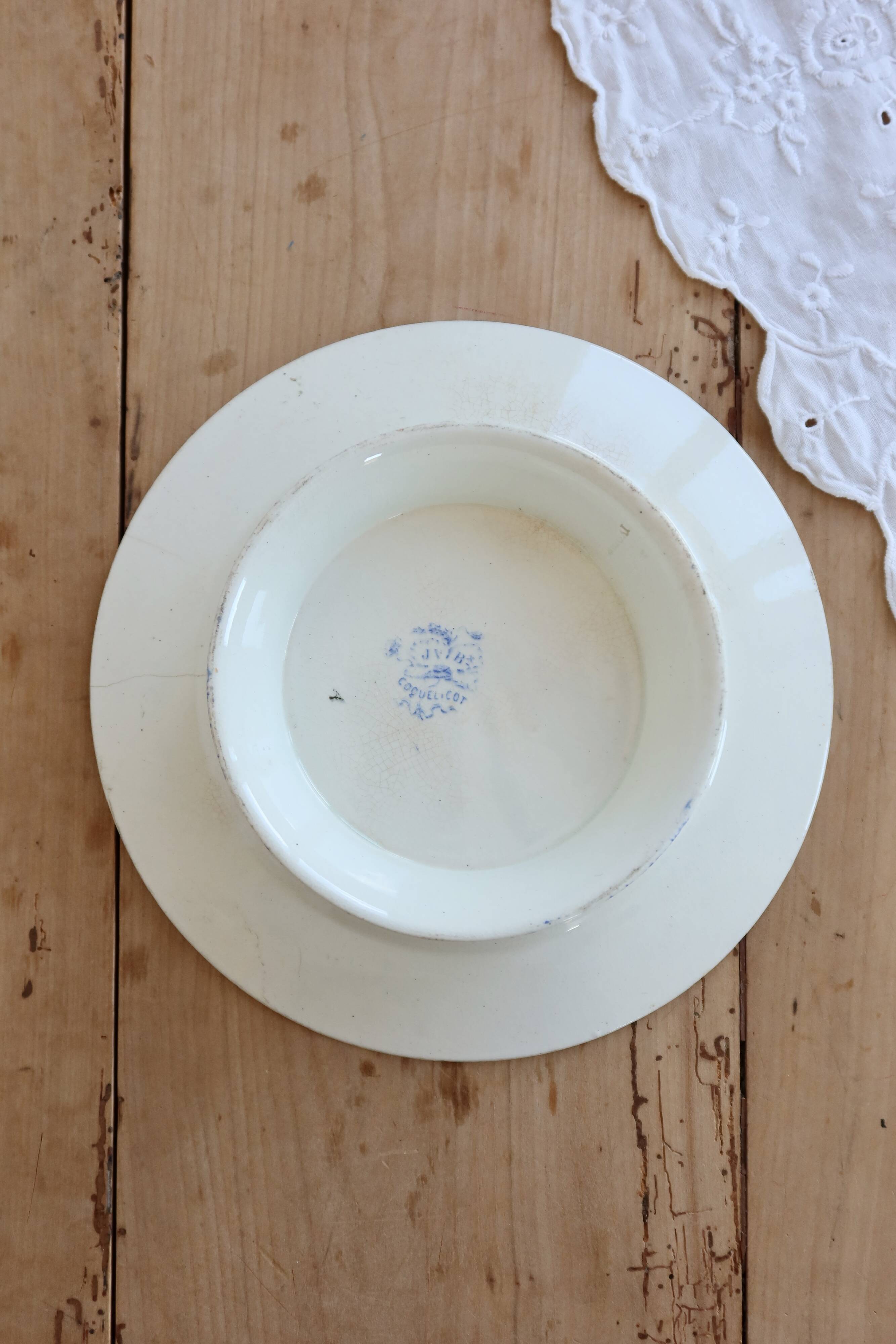 Antique compote dish, ironstone, Jules Vieillard, Bordeaux, blue poppy.