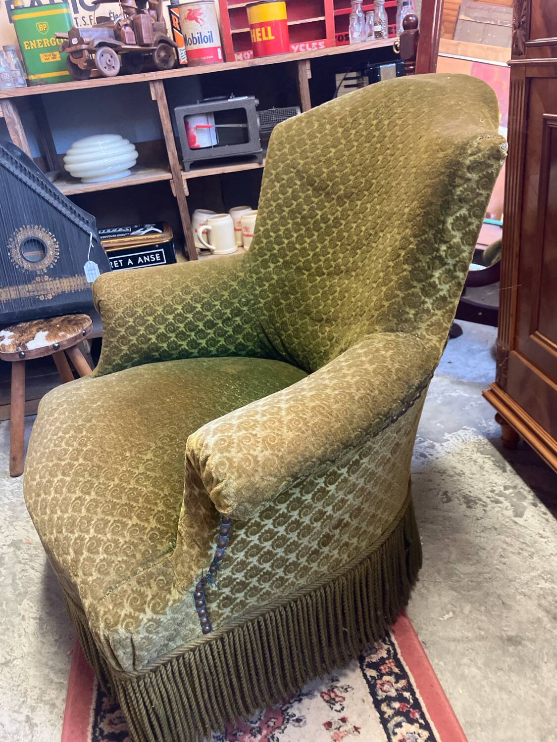 Velvet Green Toad Armchair With Fringe