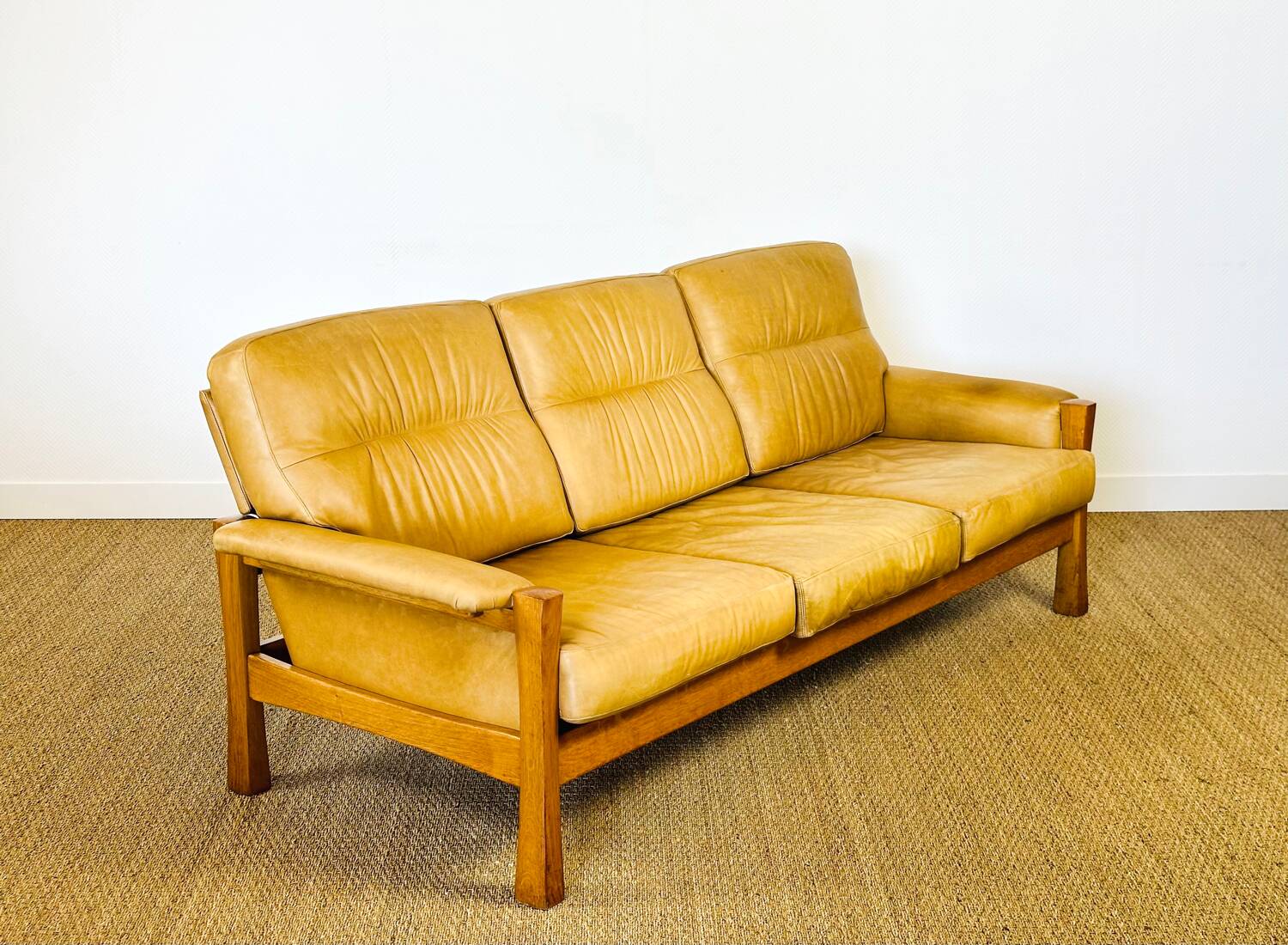 Salon complet en cuir camel 1960