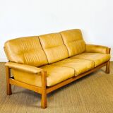 Salon complet en cuir camel 1960