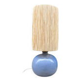 Signed ceramic ball lamp in lavender blue stoneware with a rope or raffia lampshade