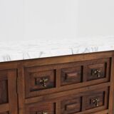 Buffet brutaliste espagnol en bois massif et marbre