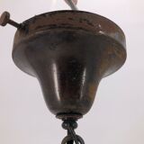 French hanging  with an opaline and original chain and gallery in patinated copper