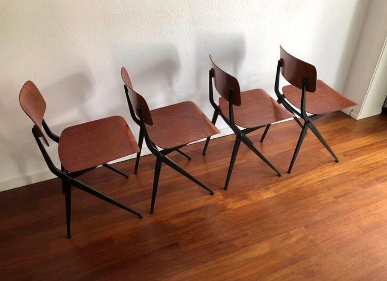 Set of 4 vintage chairs and design feet compass Marko by Kooistra