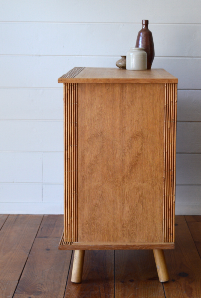 Rattan and wood sideboard from the 50s