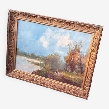 Oil painting and old golden frame