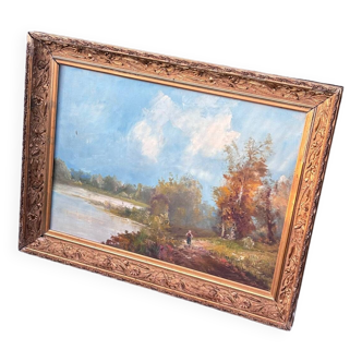 Oil painting and old golden frame