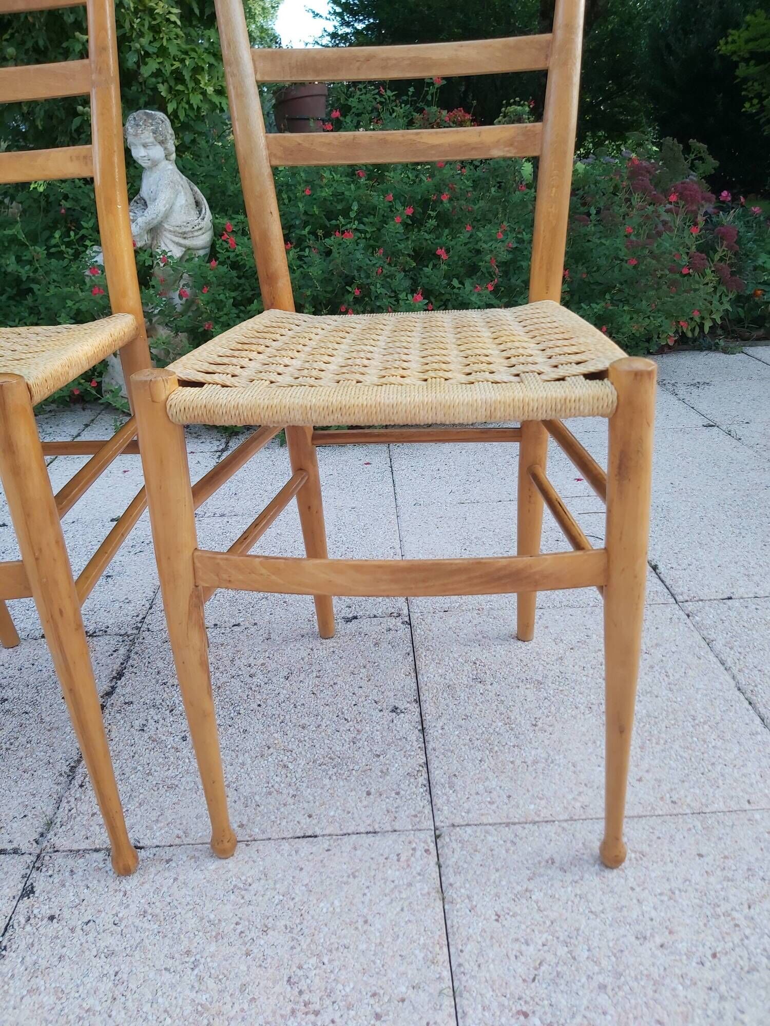 Pairs of chairs rope and wood 50s Italy