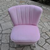 Mid-century cocktail chair in pink solid beech, 1950s compact fluted backrest.