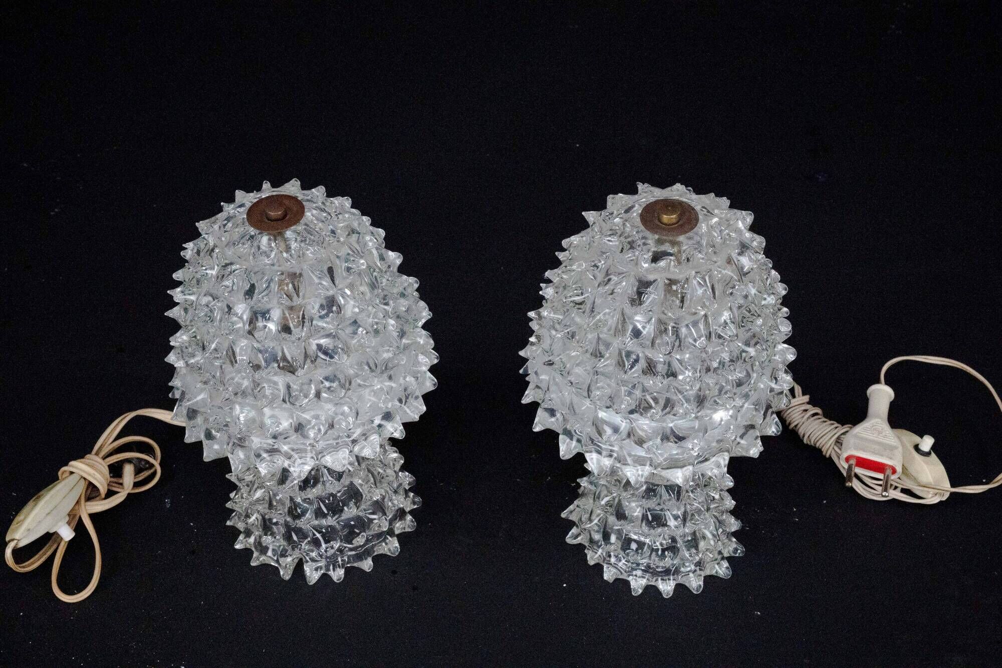 Pair of Italian Murano “Rostrato” Glass Table Lamps by Ercole Barovier, 194