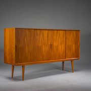Model 19 teak highboard by Gunni Omann for Omann Jun, Denmark, 1960s