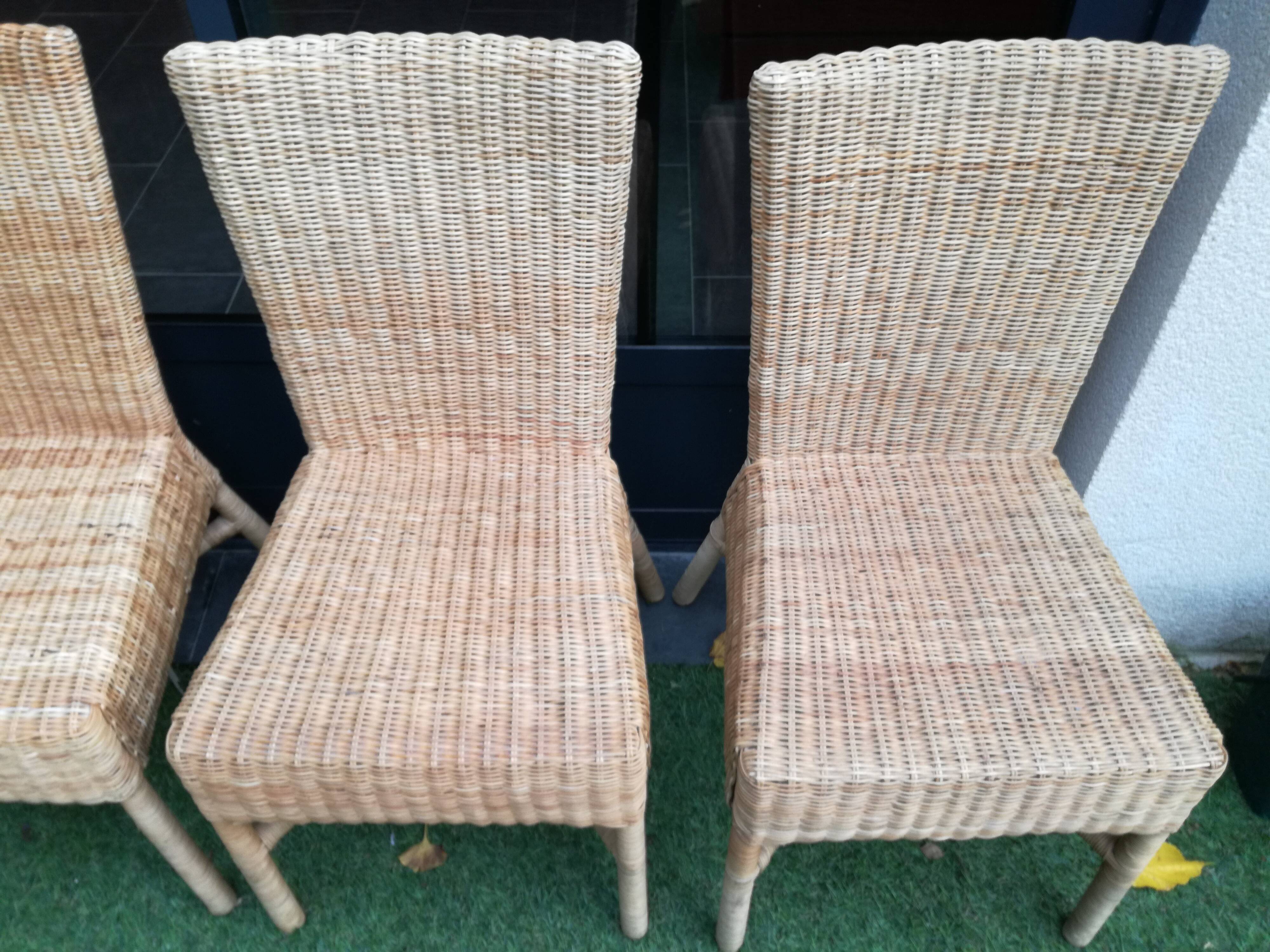 6 chaises vintage en bambou et osier 70's