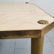 Important vintage italian coffee table 1960 in formica, brass & gold steel
