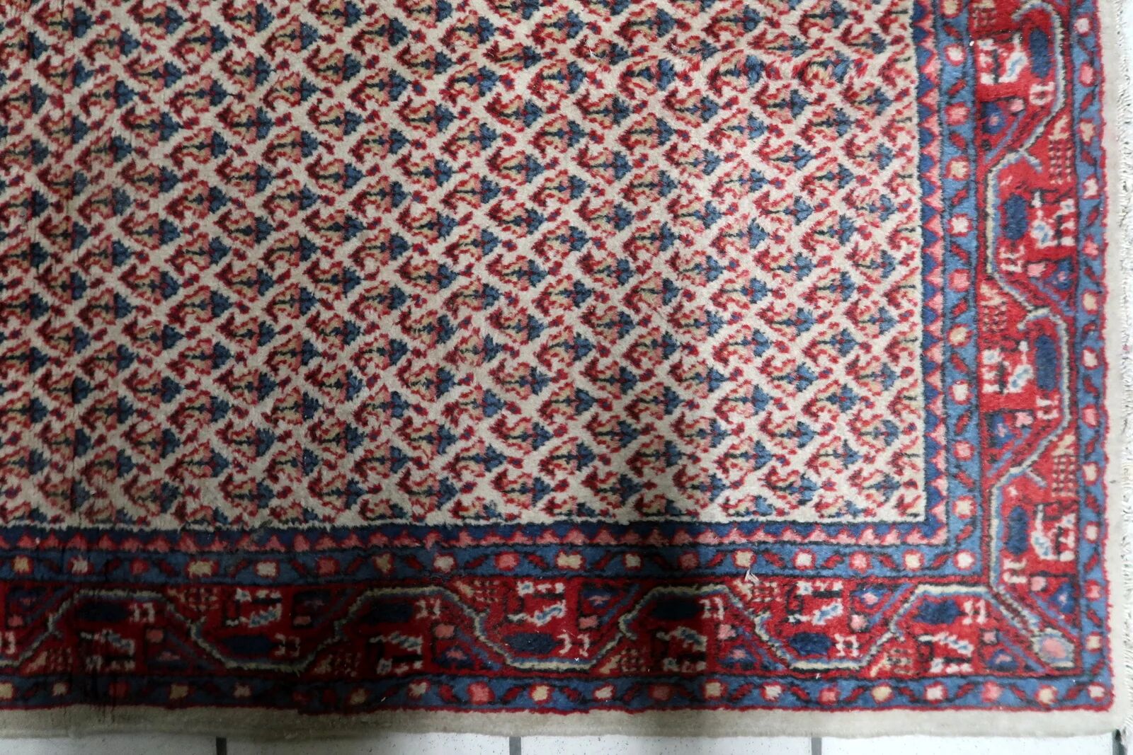 1950s Handmade Indian Wool Rug, Ivory and Red, 3 × 5 ft - 1C1291