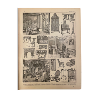 Lithograph engraving on furniture from 1897