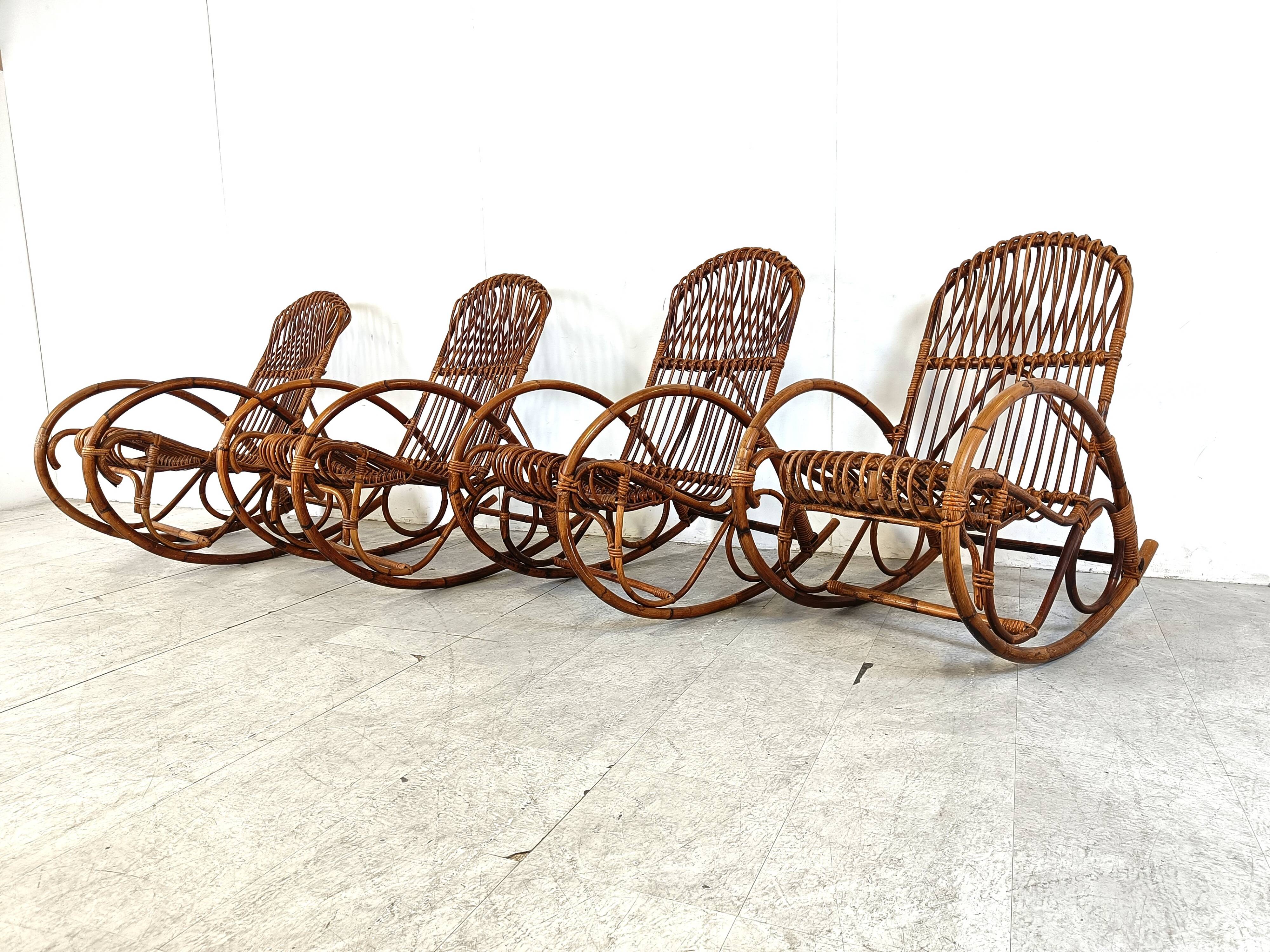 Vintage bamboo rocking chairs, 1960s, set of 4