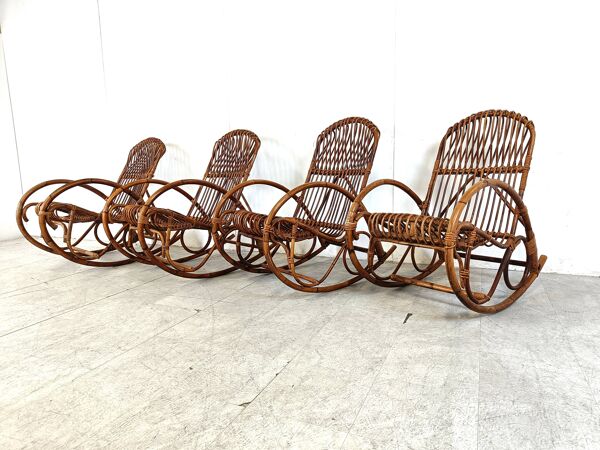 Rocking-chairs vintage en bambou, 1960, set de 4