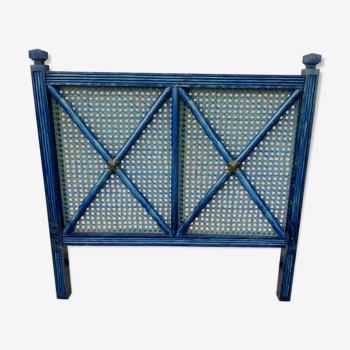 Vintage 80s canning bed and blue tinted rattan