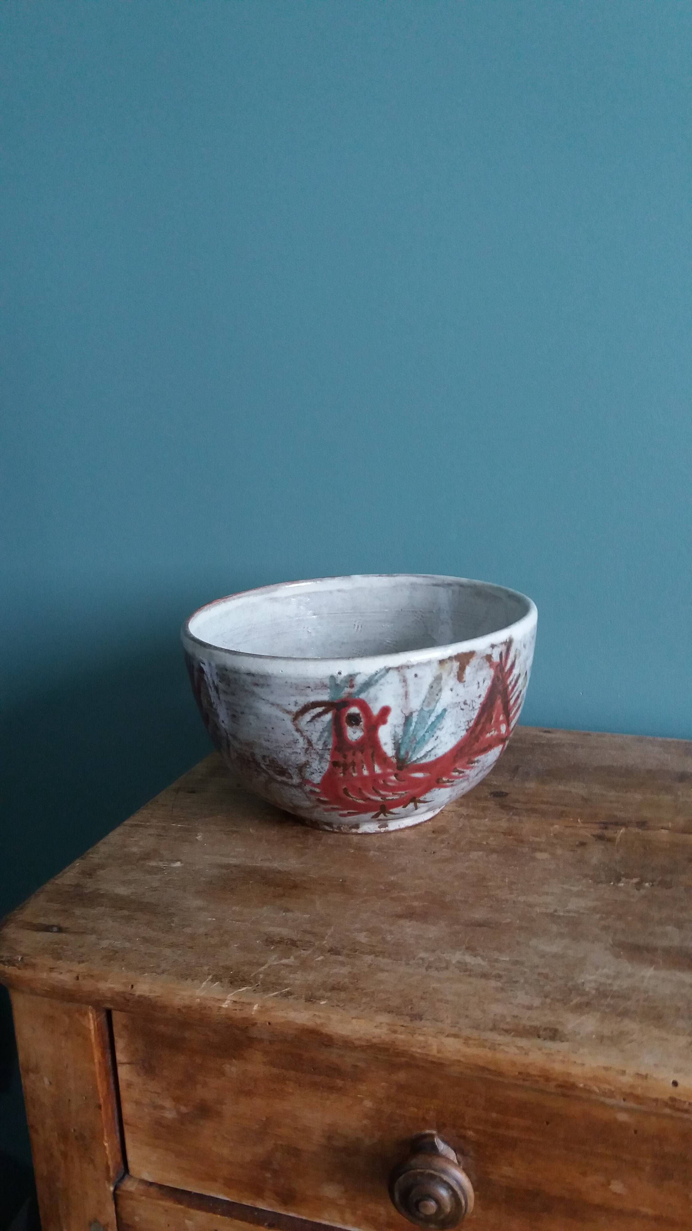 Empty pocket bowl signed Le Murier Gustave and Micheline Reynaud, Vallauris