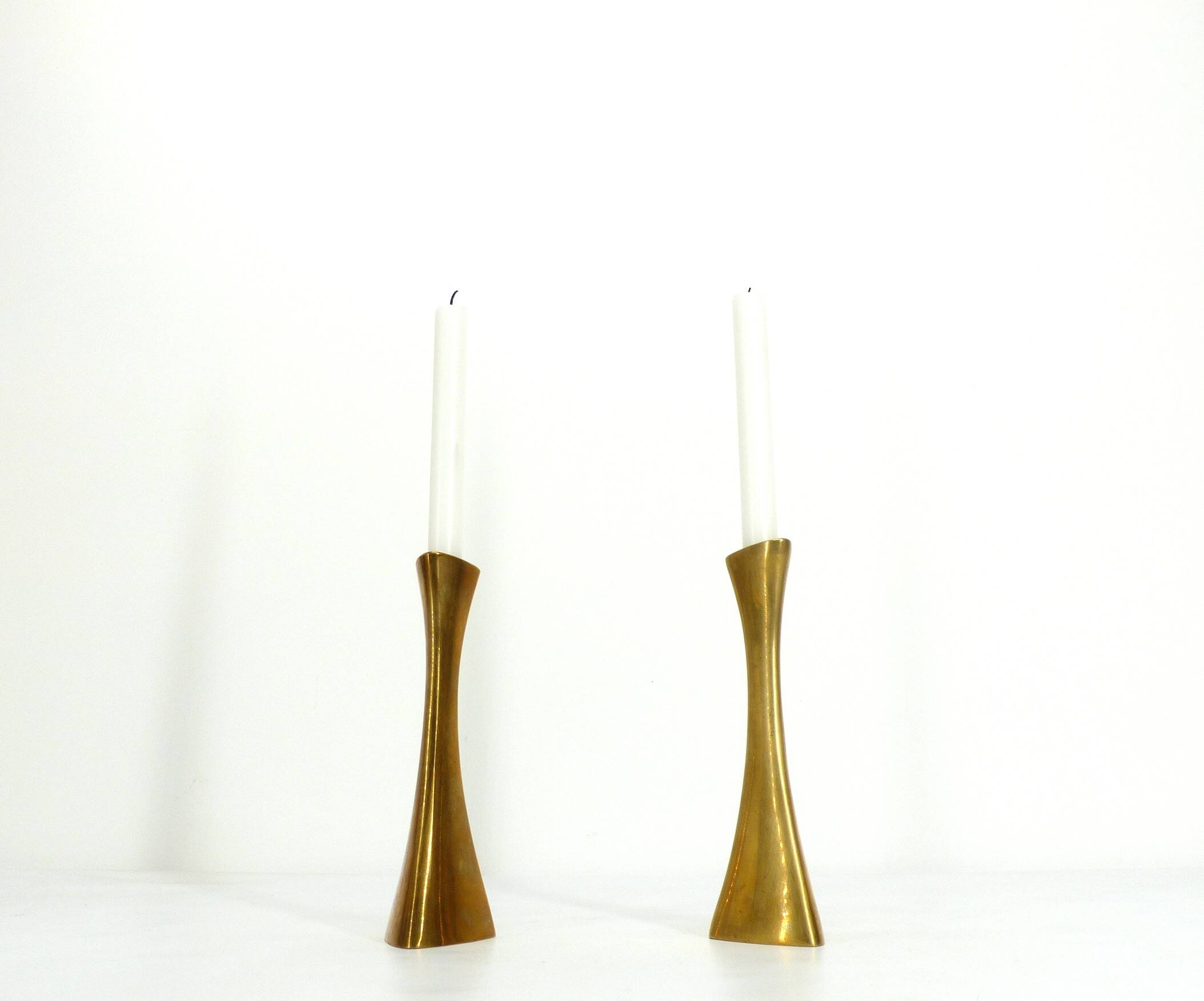Pair of vintage brass candlesticks Ytterberg for Bca Eskilstuna, Sweden 1960s