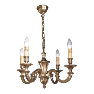 Lustre en bronze 4 bras vintage 1970