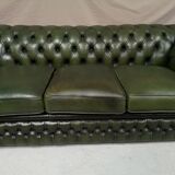 3-seater green leather Chesterfield sofa